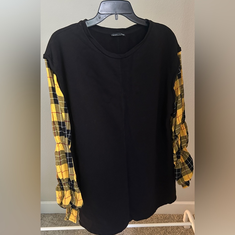 Black and Yellow Plaid Sleeve Tunic Sz XL - Picture 6 of 7